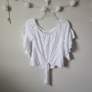 Elan White Tie Front Bell Sleeve Crop Top Size Small
